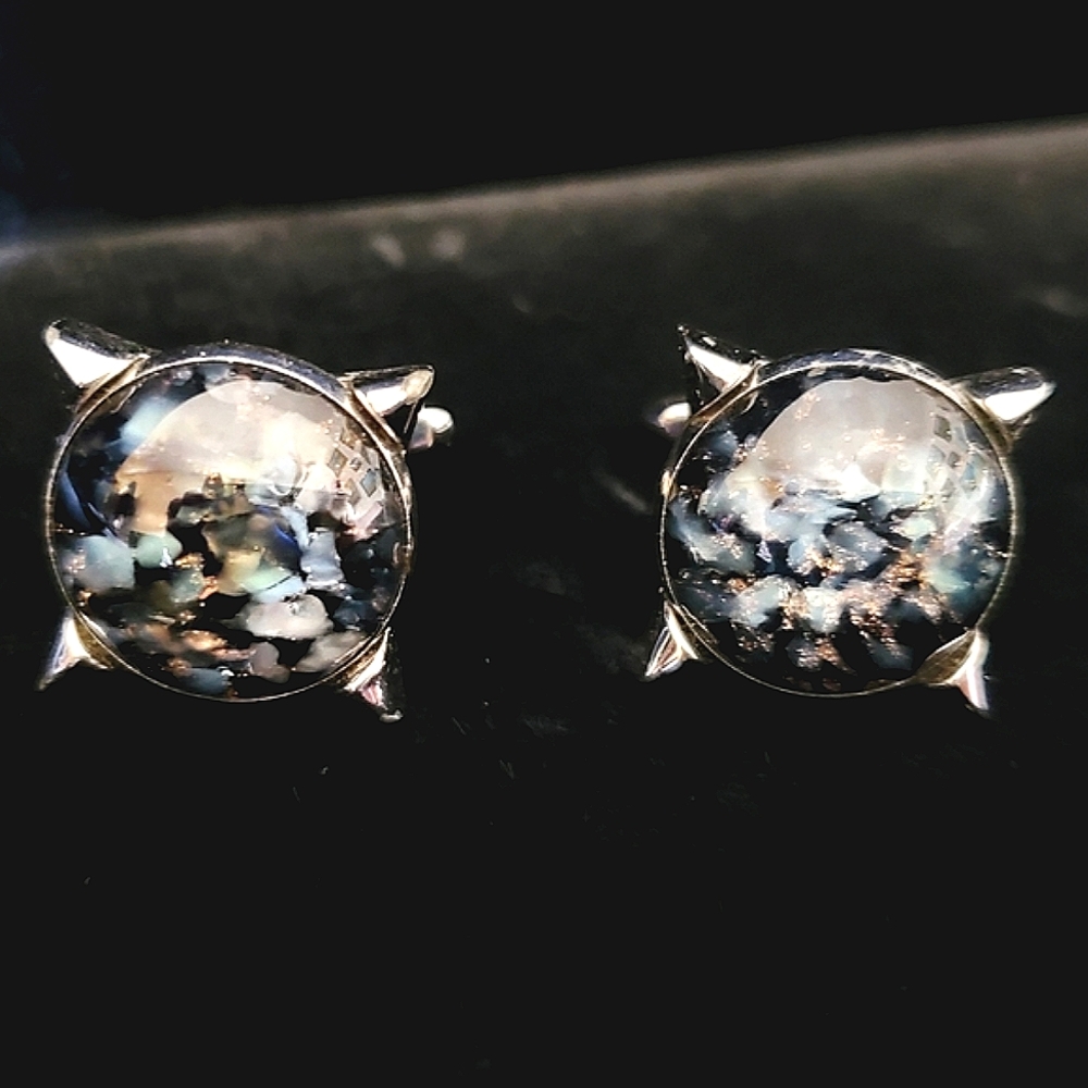 Vintage Hickok Blue Marble Mid-century Sputnik Cufflinks